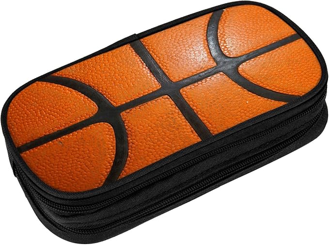 Perinsto Basketball Texture Pencil Case Big Capacity Multi Compartment Stationery Box Pencil Pouch Holder Desk Organizer For School Office Home