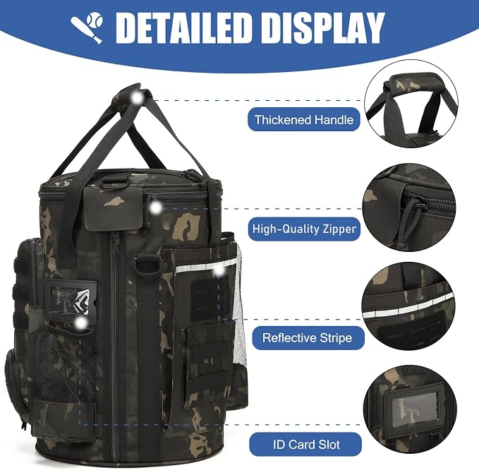Baseball Bucket Bag 6 Gallon Multi Pockets Softball Coaching Equipment Bag | tactical Baseball Bucket Cover Organizer with padded Seat for Balls, Bat, Gloves, Scoreboards