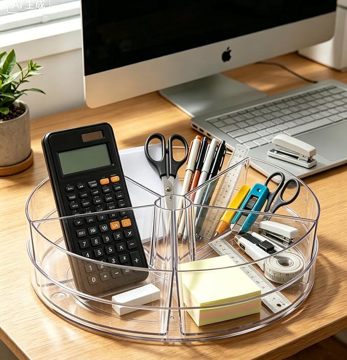 Lazy Susan Organizer, 10.5" Rotating Clear Turntable Organizer with 5 Removable Dividers, for Kitchen, Bathroom, Cabinet, Pantry, Fridge, Vanity - Spinning Storage Container for Spices, Condiments