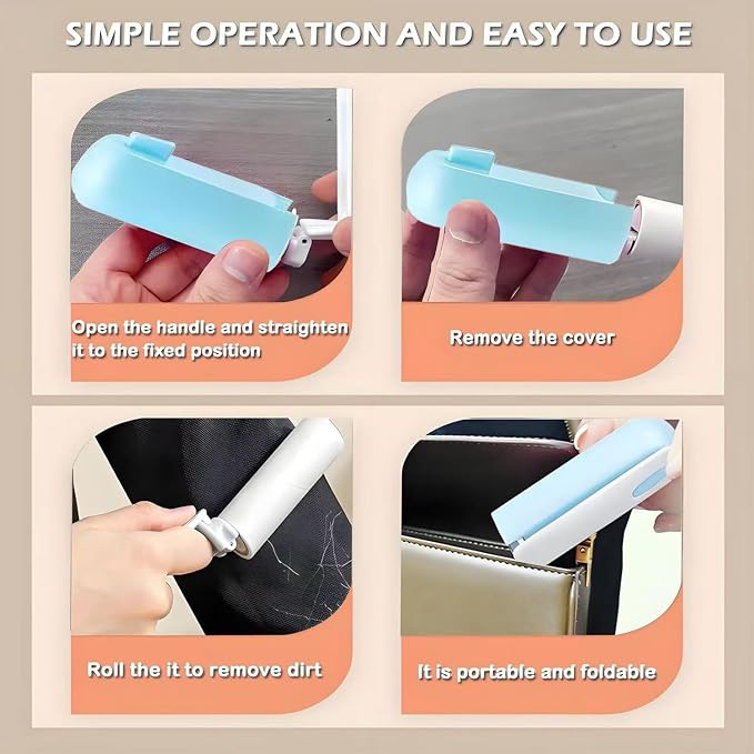 Mini Travel Lint Roller with 300 Sticky Sheets, Compact Portable Pet Hair Remover with Cover for Clothes, Travel, Small Foldable Lint Roller for Purse Car Bag Essentials (Black and Blue)