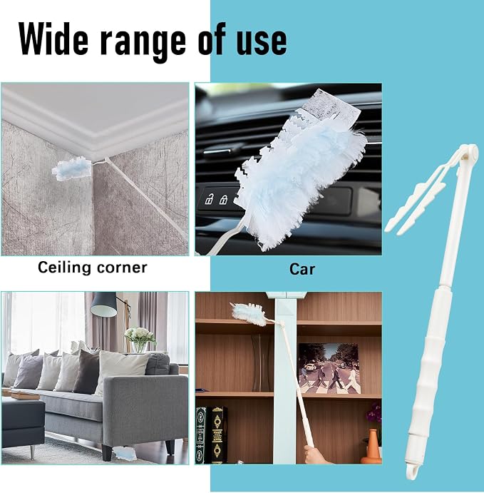 Colingmill 4 Pcs 3 ft Replacement Handles Compatible with Duster Refills, Long Extended Handle Only, Adjustable Length for Ceiling Fans, Blinds, Shelves, Windows, Foldable & Extendable (White)