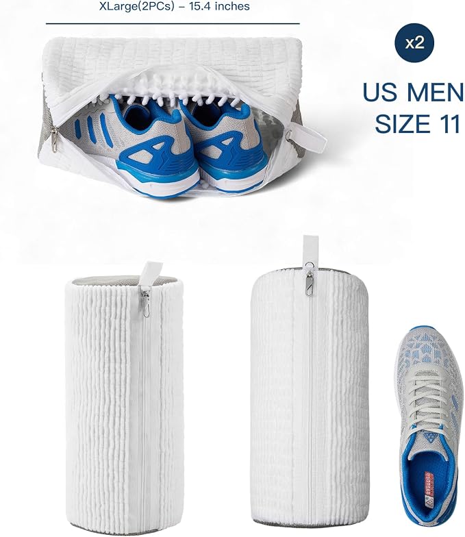 2 PCs Shoe Washing Machine Bag, Upgraded Lock-Zipper Design, 360° Deep Clean for Sneakers, Tennis Shoes and Slippers, Quiet Shoe Laundry Bag for Washer and Dryer (2 PACK)