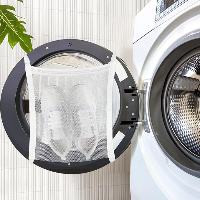 2 Pack Sneaker Dryer Bag 15.7x15.7 Inch Dry Net Bag for Dryer with Zipper and Strap for Shoes, White Large HoneyComber Mesh Bags for Washing Machine