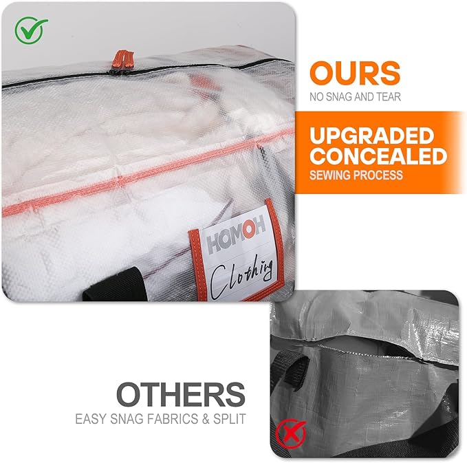 6 Pack Large Moving Bags, 115lb Capacity Heavy Duty Packing Bags with Internal Compression Straps, Storage Bag with Zippers and Strong Handles, Alternative to Moving Boxes -103L,Clear and Black