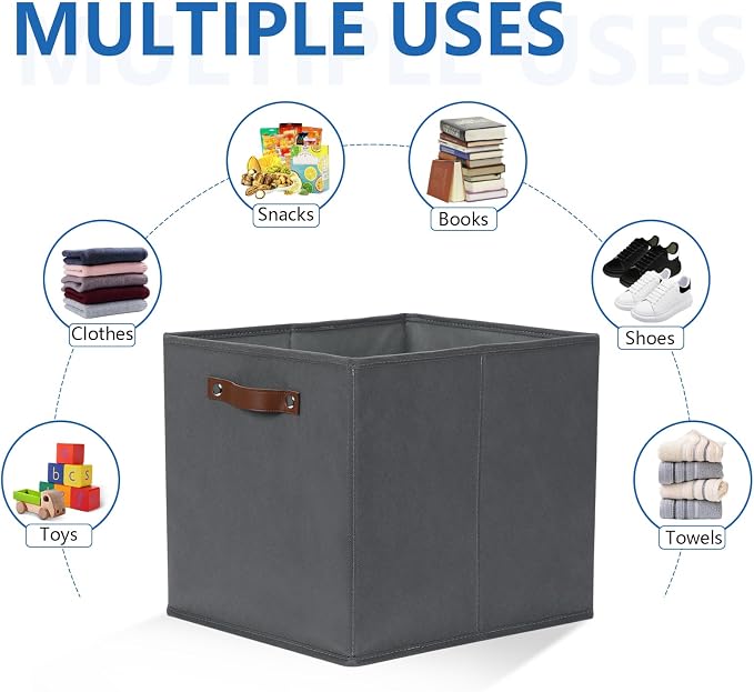 Temary Foldable Cube Baskets 4Pack - Grey, 13x15x13 Inch Fabric Storage Organizer Bins with Handles