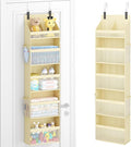 Lifewit 5 Tier Over the Door Diaper Organizer for Nursery, Large Heavy Duty Hanging Storage with 4 Mesh Side Pockets, Sturdy Back of Door Shelf for Baby Stuff Toy in Pantry, Laundry, Bathroom, Beige