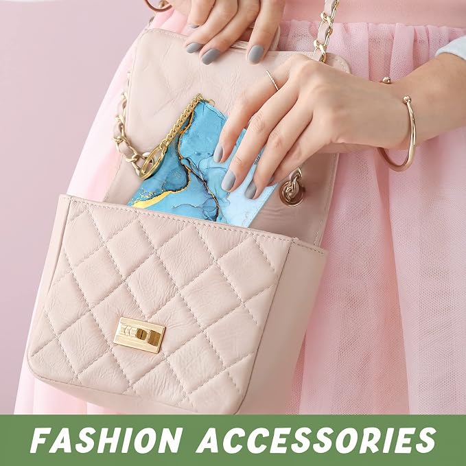 Aiawoxc Credit Card Holder for Women, Small RFID Wallet Slim Leather Card Organizer Case with Zipper Keychain, Light Blue Marble