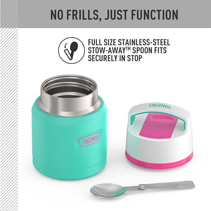 THERMOS ICON Stainless Steel Food Jar with Spoon, 12 Ounce, Teal