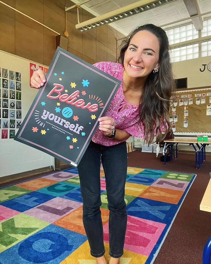 Flora Maria Shop 32 Set of 64 Motivational Posters,1 Free Inspirational Poster, Positive Classroom Decorations Quotes & Teacher Bulletin Boards, Growth Mindset for Elementary, Middle, High Schools