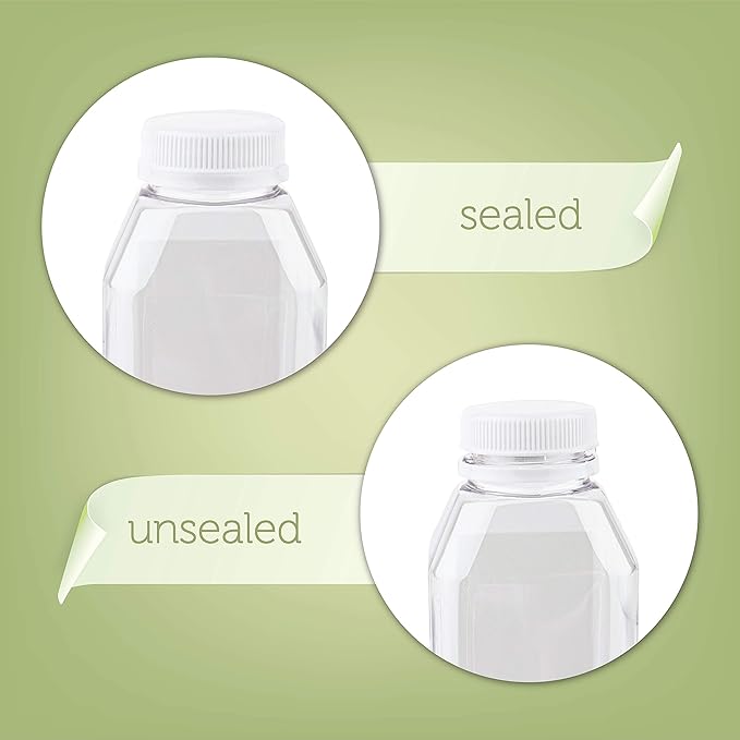 Diplastible Disposable Plastic Juice Bottles-8 Oz with Lids | 12 Pack | for Water, Orange Apple Lemon Juicing, Smoothies, Milk, Reusable, BPA Free, Tamper-Proof Caps, Catering, Takeout