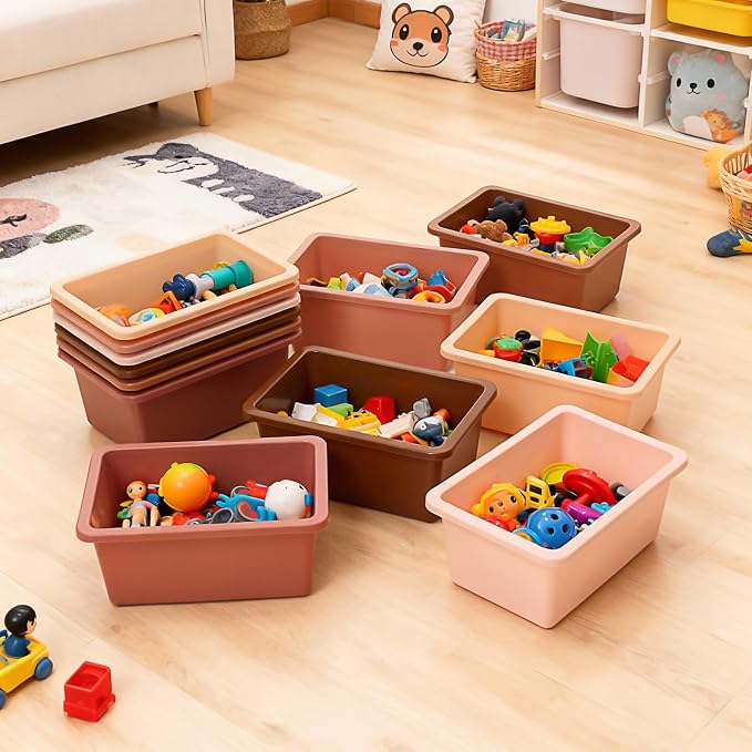 Zonon 12 Pcs Plastic Cubby Storage Bin Back to School Classroom Cubby Organization Storage Container with 1 Pack Self Adhesive Label for Office School Library(Boho Color,11.61 x 7.68 x 4.92)