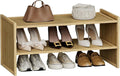 2 Tier Bamboo Shoe Rack, Compact Wood Shelf for Closet | Fits small corners. 6.7in height holds sneakers & heels. Multi-use for entryway, bathroom, kitchen.