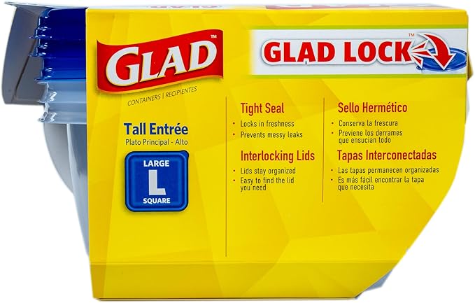 Glad GladWare Tall Entree Food Storage Containers with Lids, Large Square BPA Free Plastic for Meal Prep and Lunches, Lock Tight Seal, Microwave and Dishwasher Safe, 42 Oz, 3 Count