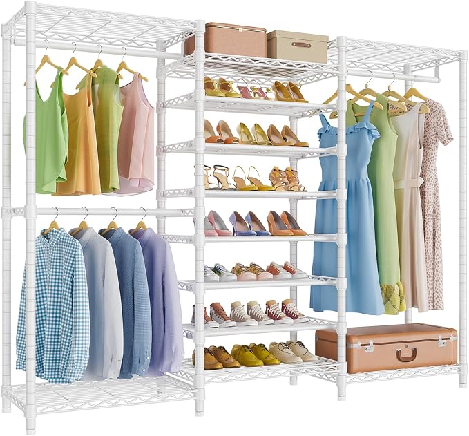 VIPEK S3 Freestanding Clothes Rack Heavy Duty Garment Rack 8-Tier Shoe Racks Closet Storage Organizer Large Wardrobe, Hanging Rod, Adjustable Metal Shelf, 68.9" L x 15.7" W x 76.4" H, White