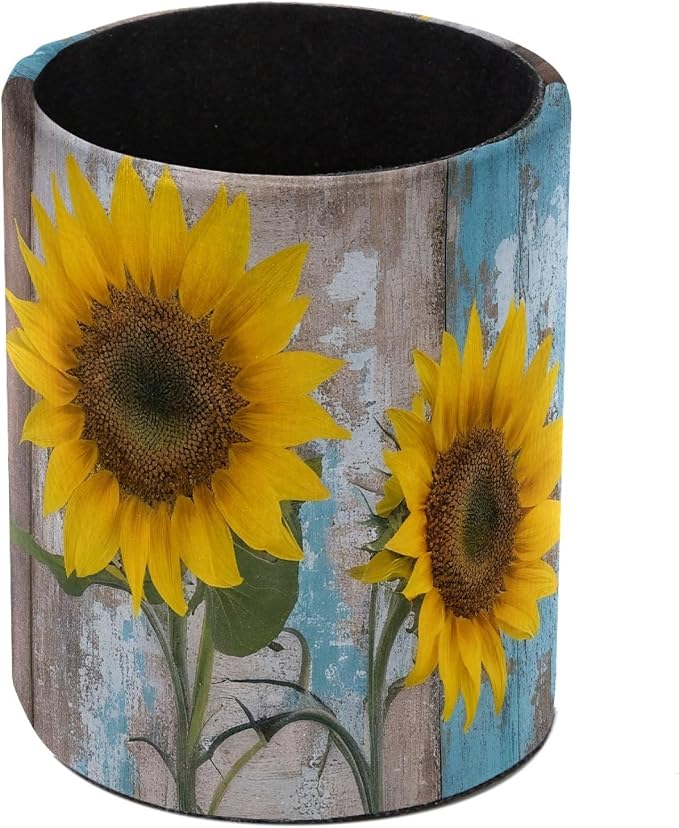Faux Leather Pen Holder for Desk, Pencil Organizer Farmhouse Sunflowers Pen Cup Desk Decor Makeup Brush Holder Storage for Office Home
