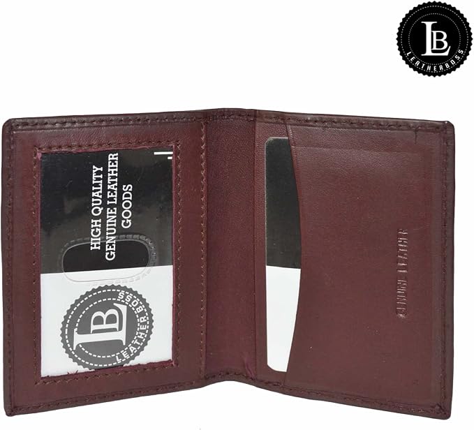 Leatherboss Slim Thin Leather Credit Card Id Mini Wallet Holder Bifold Driver's License Safe (Wine)