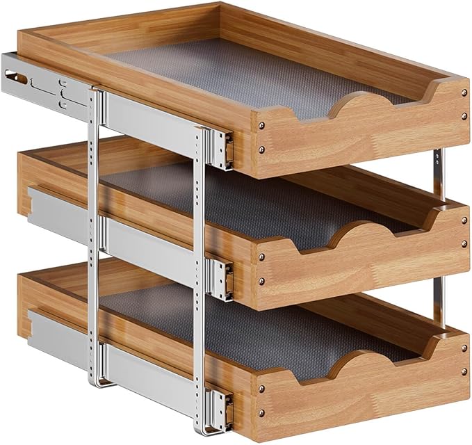 OCG Pull Out Drawer 14" W x 21" D, 3 Tier Pull Out Cabinet Organizer, Heavy-Duty Slide Out Drawer for Cabinets, Base Cabinet Organization for Kitchen, Pantry, Bathroom