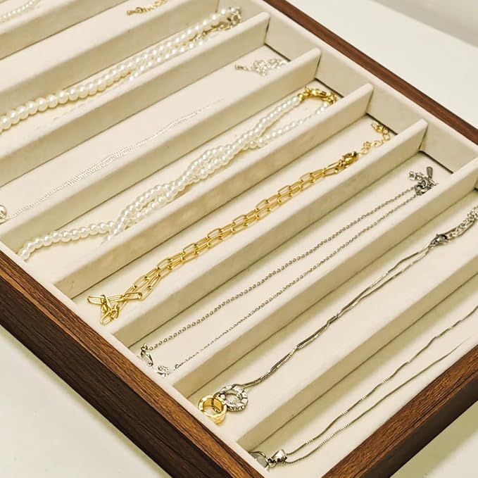 Large Jewelry Trays for Drawers Stackable Velvet Jewelry Display for Vendors Jewelry Drawer Organizer Inserts for Rings Necklace Bracelets Earrings and Studs Earrings (Beige, 10 Grid)