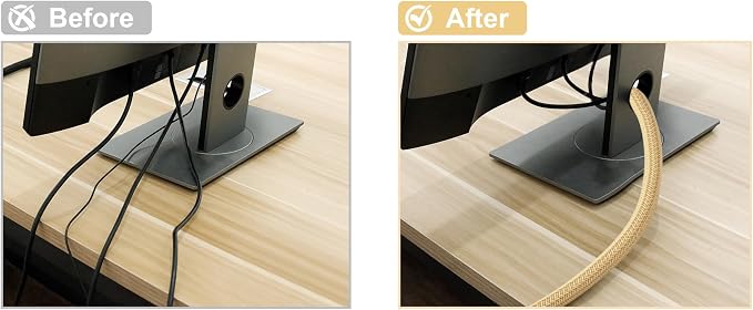 Cable Management Sleeve, Split Design, 25FT - 1 Inch, Beige | Cord Protectors from Pets | Heat & Abrasion Resistant Wire Loom | Automotive Wiring & Home Office Cable Organization