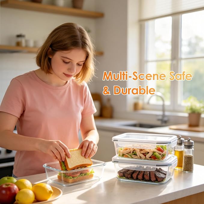 2 Pack 78oz/9.8 CUPS Large Glass Storage Containers with Lids, Meal Prep Food Container Set, Airtight Leakproof Snap Lids, For family meal prep, Baking, Microwave Oven Freezer Dishwasher Safe