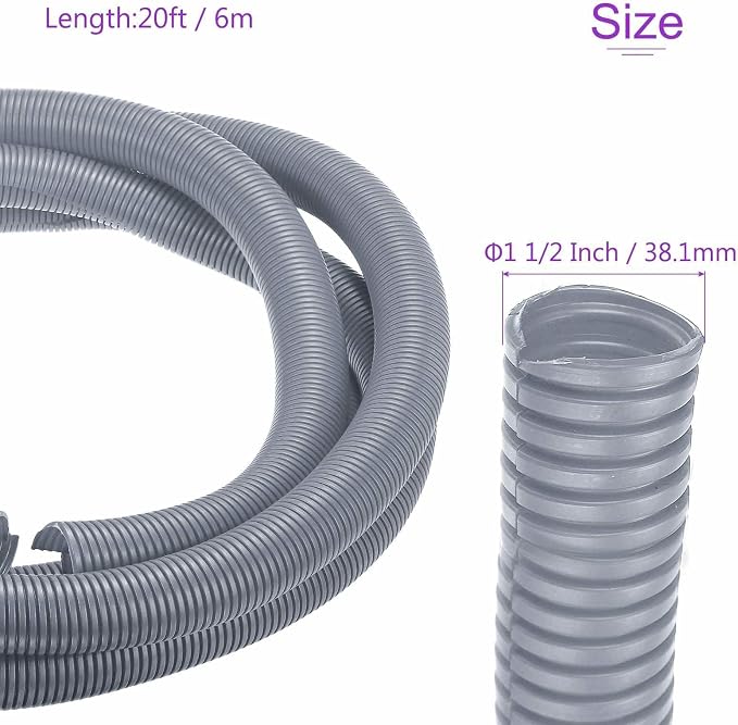 DMiotech 20ft Wire Loom Split Tubing 1 1/2 Inch(38.1mm) ID, Cord Protectors from Pet Flexible Conduit Cable Management for Office Home Garden, Gray