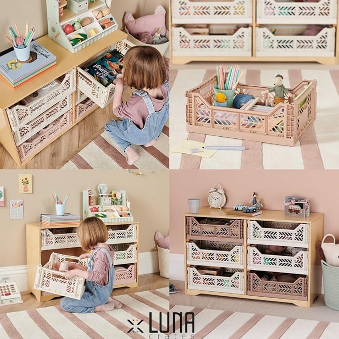 Collapsible Storage Box, Foldable Crate Organizer Bin with Handle, Stackable Crates for Home Organization (Lilac-LightGray-Peach, 14L - 3 Pack)