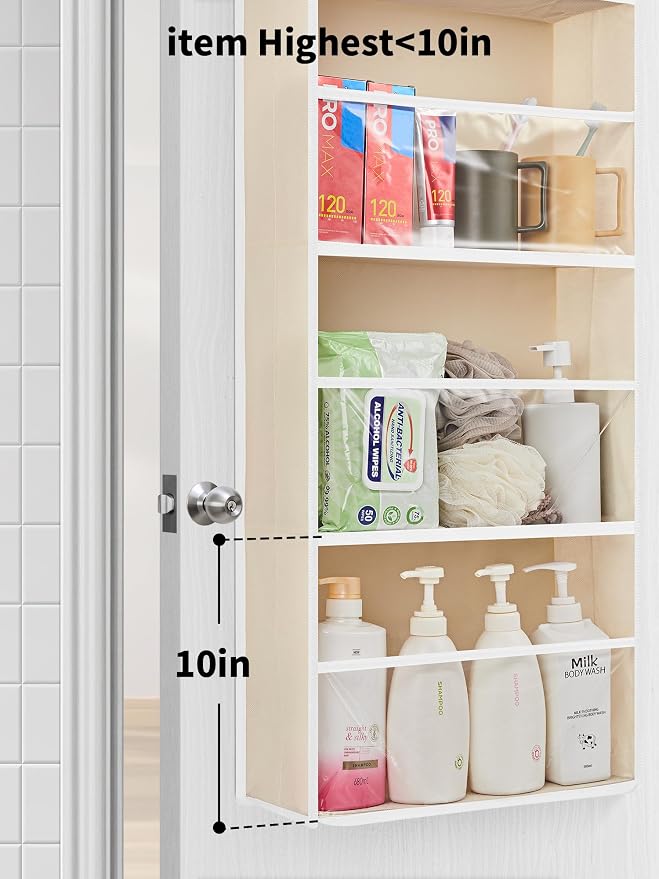 JARLINK Over The Door Toy Storage Organizer w/Clear Window, Beige | Anti-Tilt 44 lb Load Capacity, Baby Toy Storage Organizer for Stuffed Animals, Nursery, Kid Bedroom, Newborn Baby Essentials