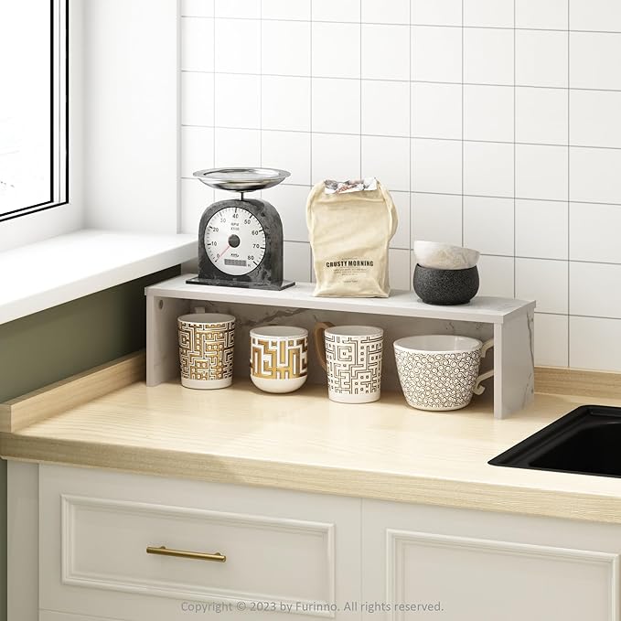 Furinno Helena Kitchen Counter Stackable Organizer Shelf, Set of 1, 23-Inch, Marble White