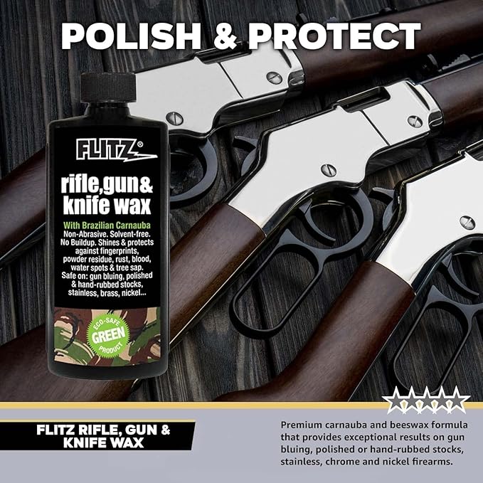 Flitz Rifle, Gun, Knife Wax - 7.6oz Bottle of USA-Made, Premium Beeswax & Carnauba Wax to Polish, Protect, & Remove Water Stains, Fingerprints, Rust - Non-Abrasive, Water-Based Gun Stock Wax (3 Pack)