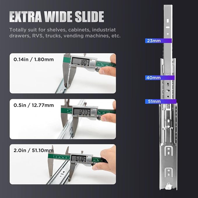 SLIDEWAY 200 Lbs Heavy Duty Drawer Slides 1 Pair 8 10 12 14 16 18 20 22 30 32 40 Inch Full Extension Ball Bearing Sliding Rails Cabinet Runners Tracks Tool Box Glides-10