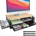 Desk Organizers and Accessories Monitor Riser, Monitor Stand with Drawer (2-Tier Drawers) with Large Side Storage Rack & Cable Management,66LBS/30KG, Office Organization, Oak