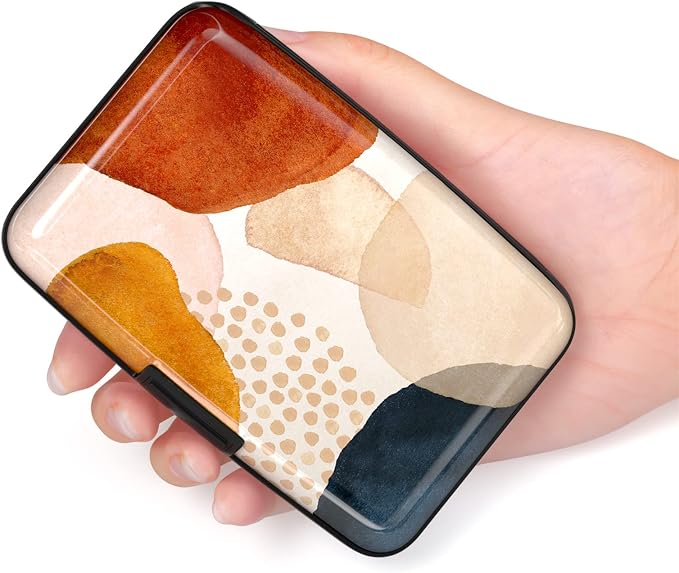 Credit Card Holder for Women, Small RFID Metal Credit Cards Wallets Cute Business Card Holder Pocket ID Case, Abstract Marble