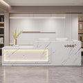 Modern Reception Desk with Counter, Front Desk Reception Counter with Lockable Drawer, Keyboard Tray & Storage Cabinet, Solid Wood Receptionist Table for Salon Office Lobby (F - Left, L 2.8m/110in)