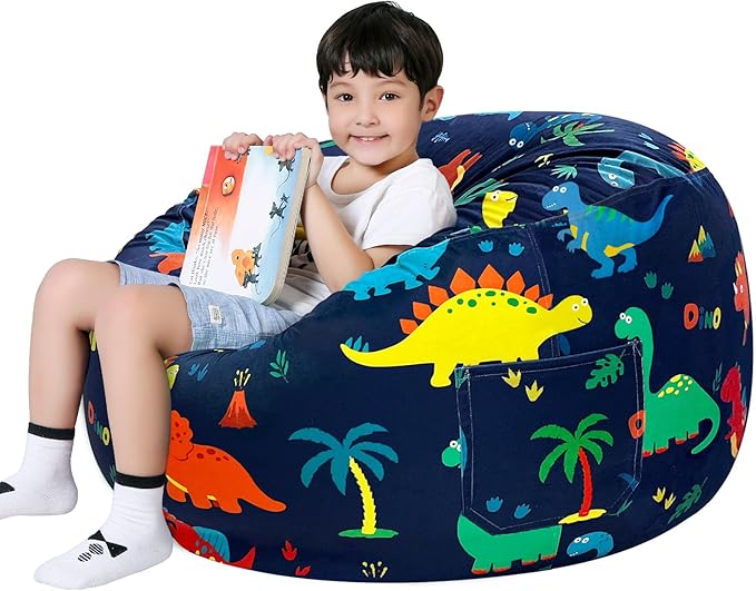Lukeight Dinosaur Stuffed Animals Storage Bean Bag Chair Cover Only (Ships Empty, No Filling) - Velvet YKK Zipper Beanbag Cover for Big Kids Teens, Washable Plush Toy Organizer, XX-Large 36" D x 20" H