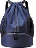 Hoedia Sports Drawstring Backpack - String Swim Gym Bag with Shoes Compartment and Wet Proof Pocket for Women&Men