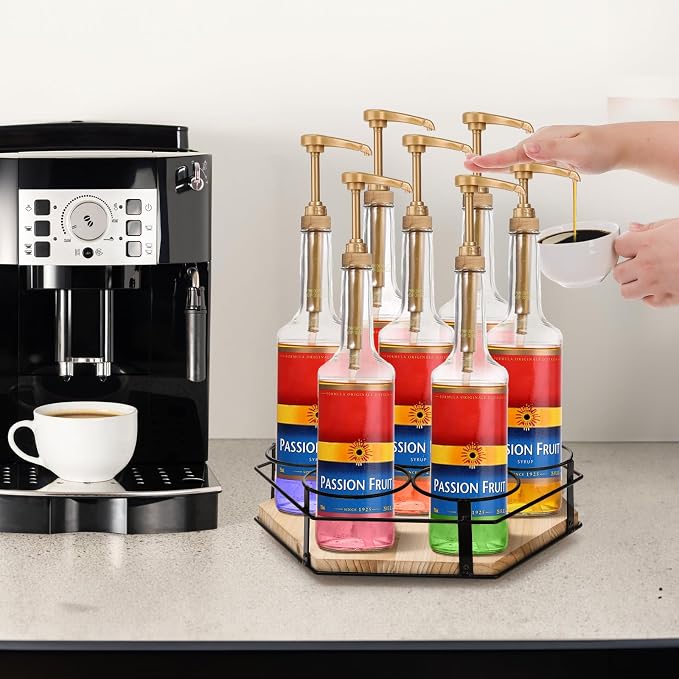 Cididu Rotating Coffee Syrup Organizer 7 Bottles, Coffee Syrup Rack Stand for Countertop, Tumbler Bottle Storage Holder, Turntable Wine Display Lazy Susan Tray for Coffee Bar Station, Kitchen, Pantry