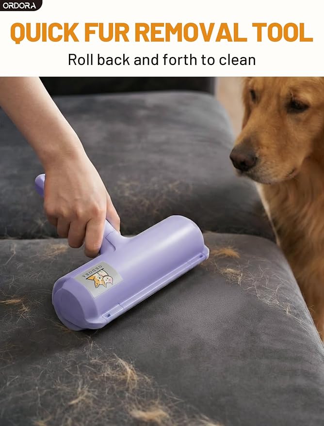 ORDORA Pet Hair Remover Roller, Reusable Lint Roller for Dog and Cat Hair | Portable Pet Hair Roller with Large Fur Bin for Couches, Bedding, Car, Rugs & Furniture, No Refills or Batteries, Pet Homes
