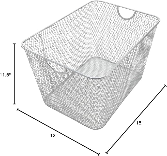 YBM HOME Kitchen Pantry Organizer Wire Baskets for Shelves, Cabinets, Pantry, Countertop, Mesh Open Storage Bin Metal Basket for Organizing Food Supplies, 2 Pack, 15x12x11.5