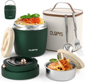 40oz Stainless Steel Vacuum Insulated Food Jar for Adults Wide Mouth Lunch Container with Spoon Fork and Carrying Bag Leak-Proof Soup Thermo Bento Box for Hot Food and Cold Food | Office, Travel Green
