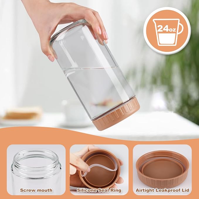 SHOWIN Overnight Oats Containers with Lids, 24oz Glass Jars with Lids 8 pcs, Taffy, Wide Mouth Mason jars for Salad, Yogurt, Snacks, Meal Prep