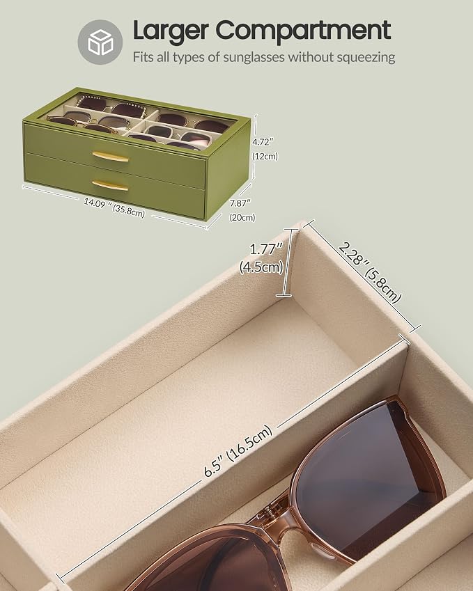 Lolalet Enlarged Sunglasses Organizer for women | Multi Eyewear Storage Box, Eye Glasses Case Display Holder with Clear Lid for Eyeglass Collection