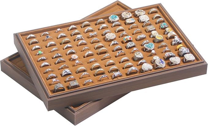 Wood Jewelry Organizer Tray, Rings Display (Brown, 2Pc, Rings) | Stackable Jewelry Display, Rings Holder, Rings Organizer, Rings Tray, Earrings Organizer
