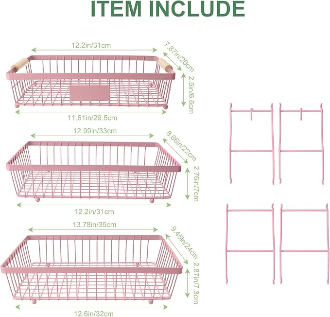 3 Tier Fruit Basket with 2 Banana Hangers, Mesh Basket Fruits Stand Produce Holder Organizer for Onion Potato Bread Snack Veggie Pink