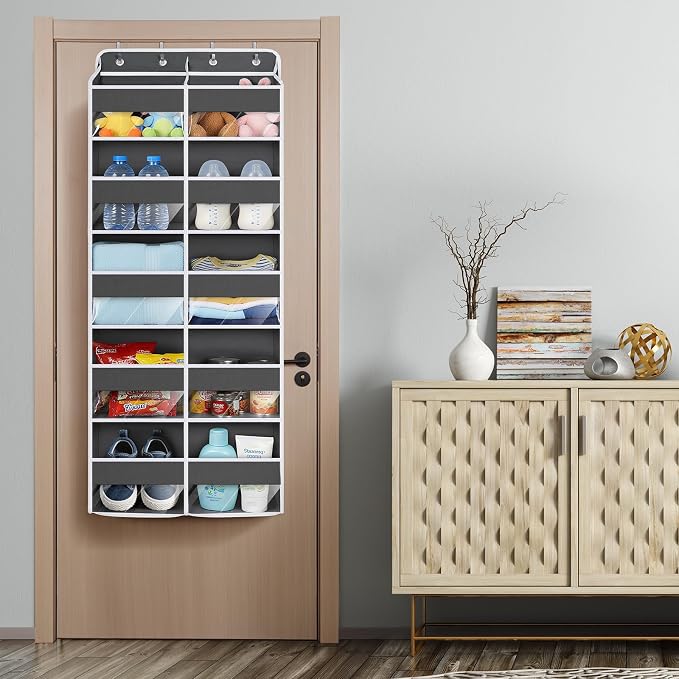 KEEGH 5 Tiers Over Door Organizer, Large Hanging Door Organizer, Dark Grey | High Load-Bearing Capacity, Large Capacity, 4 Sturdy Hooks, Over the Door Storage for Bedroom, Nursery, Bathroom and Pantry