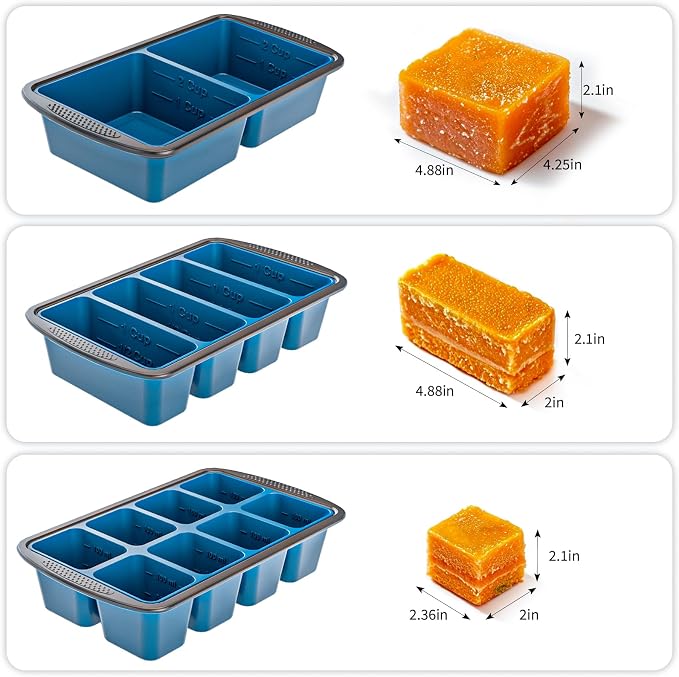 GORCI Silicone Soup Freezer Trays with Lids - 3 Pack, ½ cup, 1 cup, and 2 cup - Perfect Portion Control for Broth, Sauce & Meal Prep ，100% Platinum Silicone BPA-Free, Flexible, Dishwasher Safe