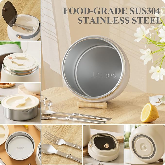 40oz Stainless Steel Vacuum Insulated Food Jar for Adults Wide Mouth Lunch Container with Spoon Fork and Carrying Bag Leak-Proof Soup Thermo Bento Box for Hot Food and Cold Food | Office, Travel Gray