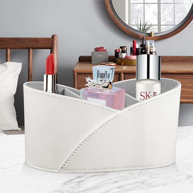YAPISHI Remote Control Holder with 3 Compartments, Modern Design Desk Accessories Workspace Organizer for Office/School/Home, Modern PU Leather Nightstand Caddy Organizer for Makeup/Vanity/Stationery