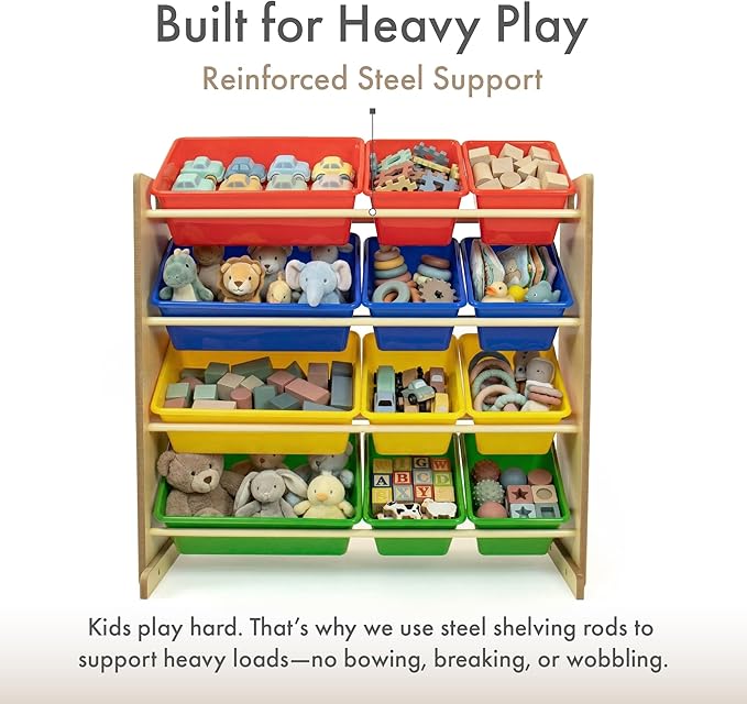 Humble Crew, Natural/Primary Kids' Toy Storage Organizer with 12 Plastic Bins, 34*35*15.5inch