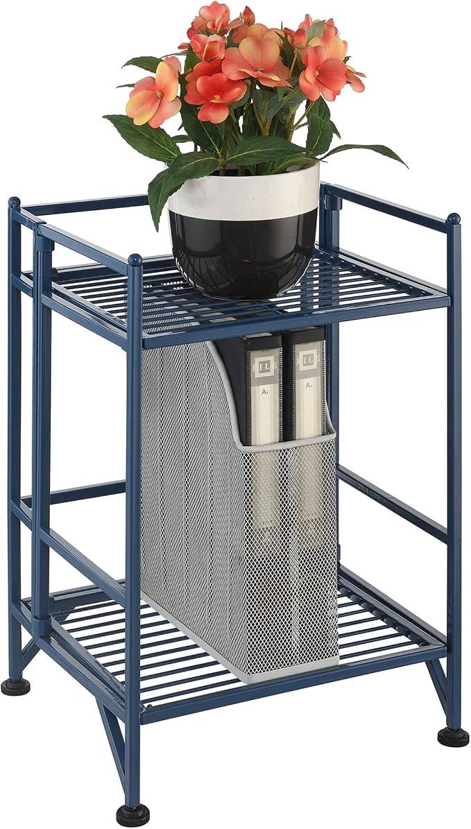 Convenience Concepts Xtra Storage Shelves - 2 Tier Folding Metal Organizer Shelf for Office, Closet, Laundry Room, Garage, Kitchen, Bathroom, & Bedroom, No Tools Assembly, Cobalt Blue