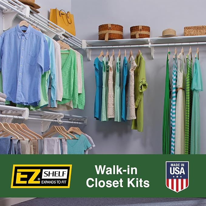 EZ Shelf-Expandable-Closet Shelf (NO Hanging Rod)- 19.5” to 29” -White-Easy Install to Backwall(Floating)-Wire Closet Shelving Alternative-(EZS-SW27-1-2)